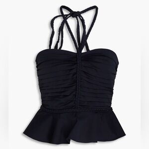 Veronica Beard Arienne Navy Ruched Halter Top
